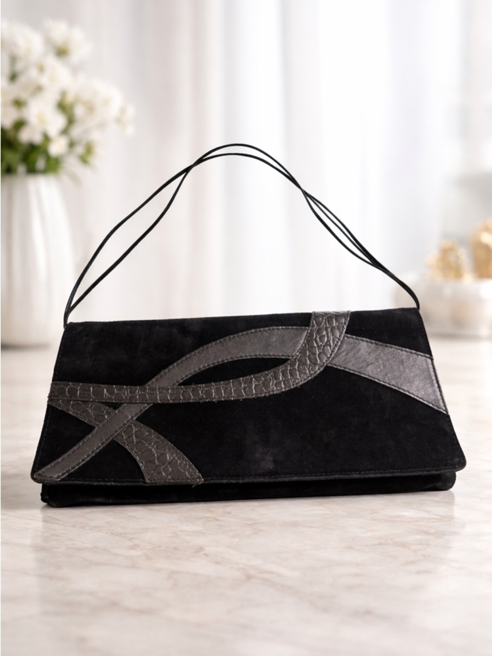 Banana Republic Black /Suede Leather Purse Handbag Shoulder Bag Co